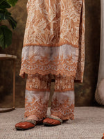 Thumbnail for Yufta Mustard Cotton Kurta Dupatta Set With Lace Detailing
