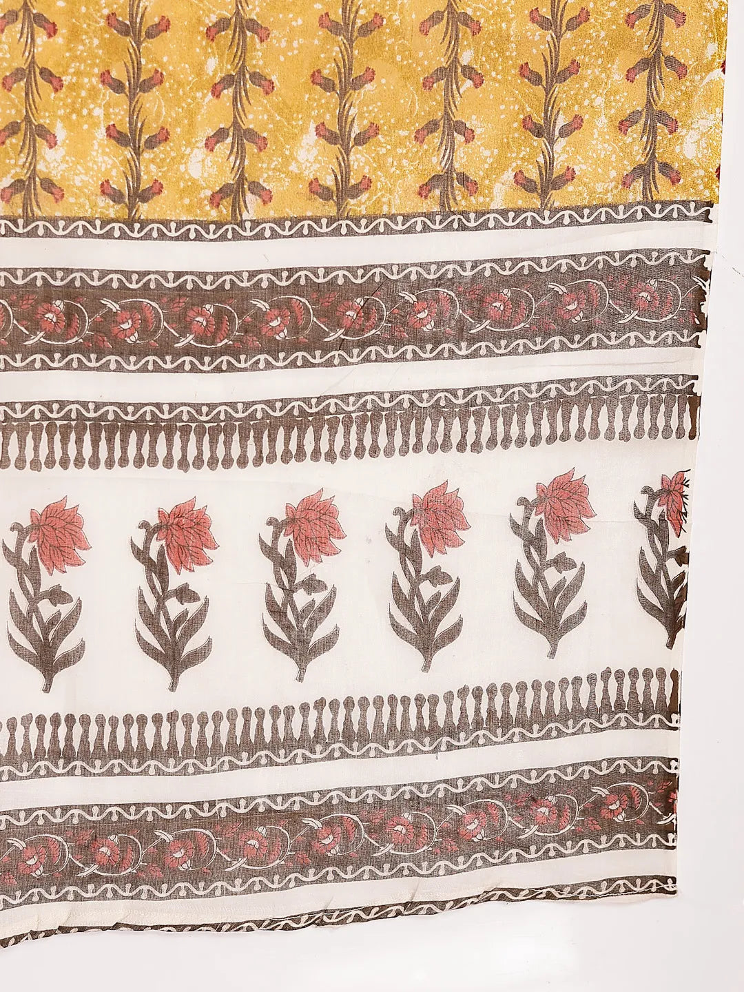 Yufta Mustard Cotton Lace Work On Yoke Straight Kurta Dupatta Pant Set