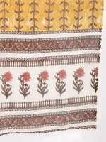 Thumbnail for Yufta Mustard Cotton Lace Work On Yoke Straight Kurta Dupatta Pant Set