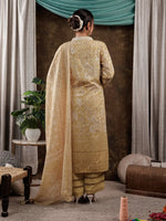 Thumbnail for Yufta Mustard Cotton Schiffli Kurta Dupatta Set With Lace Detailing