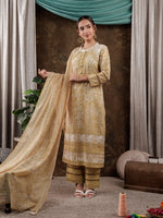 Thumbnail for Yufta Mustard Cotton Schiffli Kurta Dupatta Set With Lace Detailing