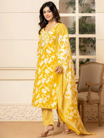 Thumbnail for Yufta Mustard Embroidery Cotton Straight Kurta Dupatta Set