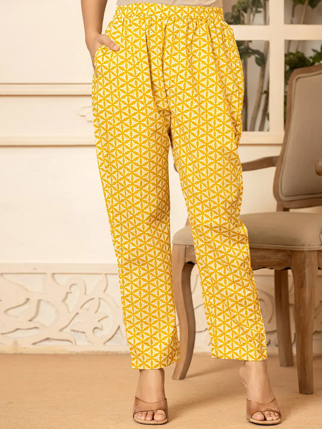 Yufta Mustard Embroidery Cotton Straight Kurta Dupatta Set