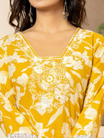 Thumbnail for Yufta Mustard Embroidery Cotton Straight Kurta Dupatta Set