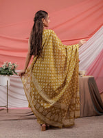 Thumbnail for Yufta Mustard Ethnic Motifs Cotton A-Line Kurta Trouser & Dupatta Set