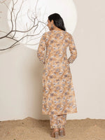 Thumbnail for Yufta Mustard Floral Print Cotton Straight Kurta Dupatta Set