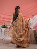 Thumbnail for Yufta Mustard Floral Print Cotton Straight Kurta Trouser Dupatta Set