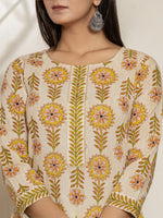 Thumbnail for Yufta Mustard Floral Print Cotton Straight Kurta Dupatta Set