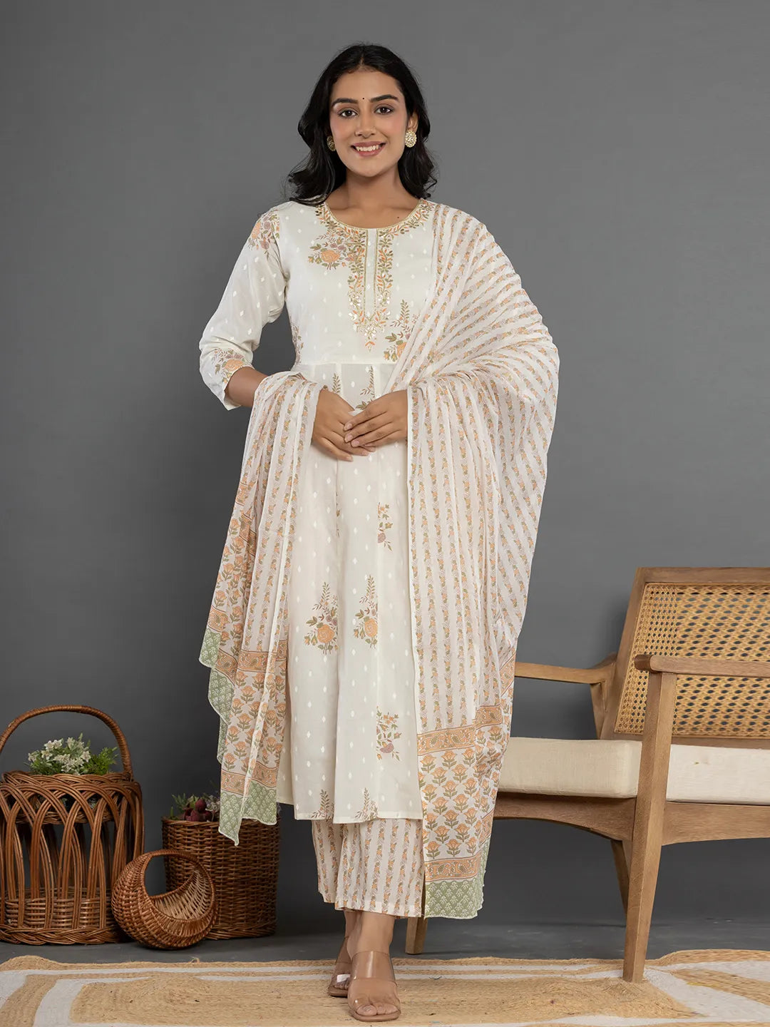 Yufta Mustard Gota_Patti Cotton Anarkali Kurta Dupatta Pant Set - Distacart