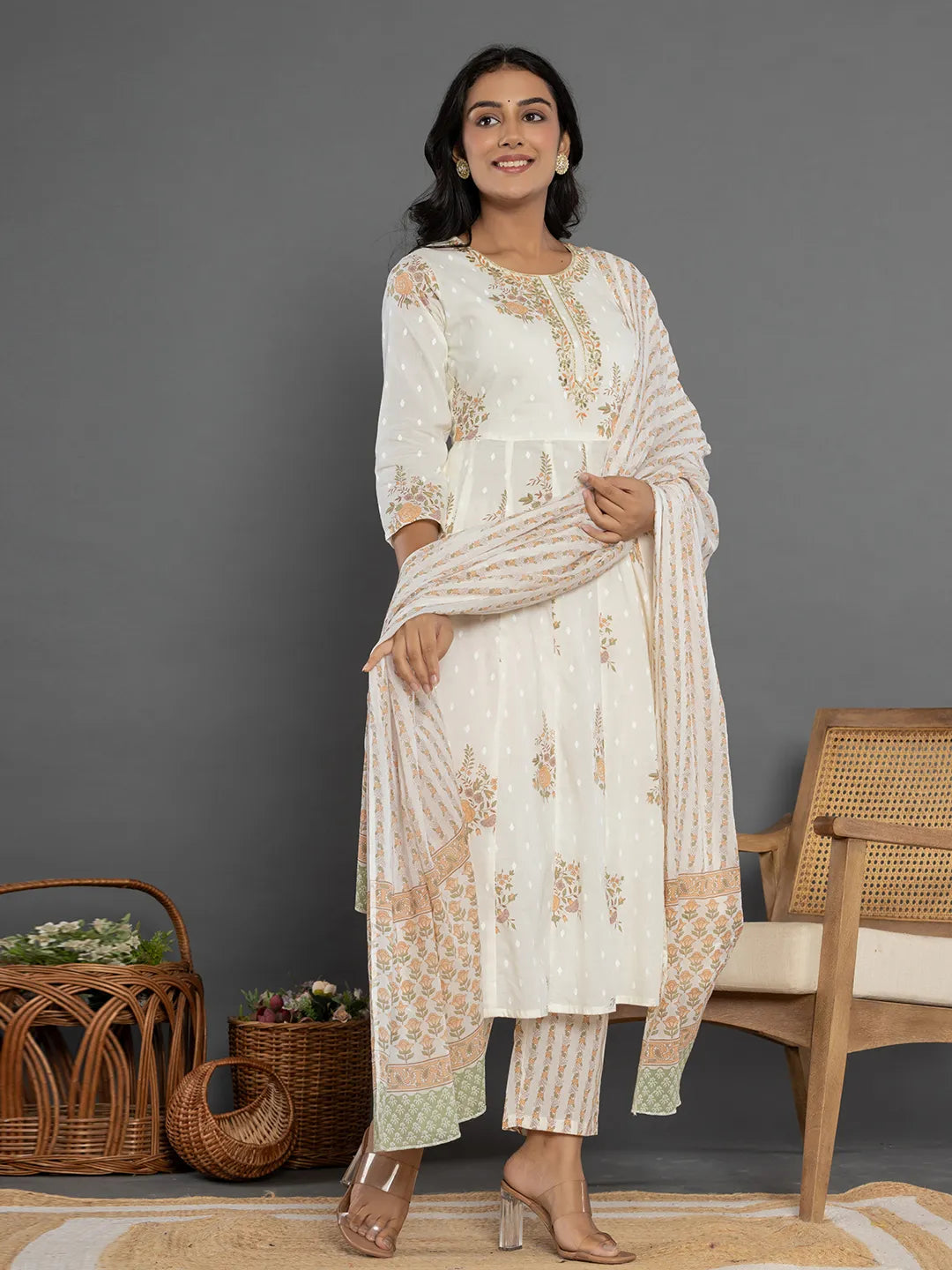 Yufta Mustard Gota_Patti Cotton Anarkali Kurta Dupatta Pant Set - Distacart