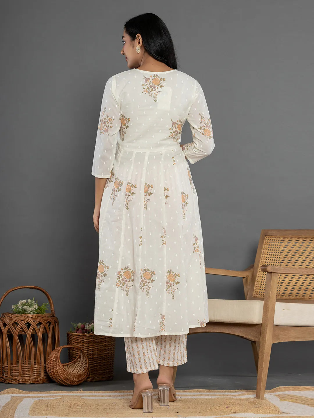 Yufta Mustard Gota_Patti Cotton Anarkali Kurta Dupatta Pant Set