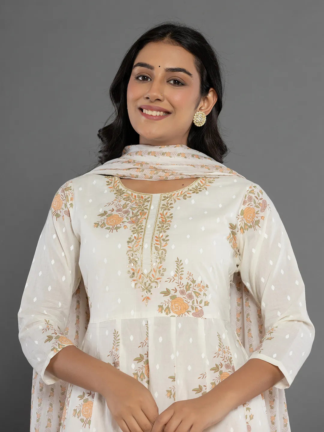 Yufta Mustard Gota_Patti Cotton Anarkali Kurta Dupatta Pant Set