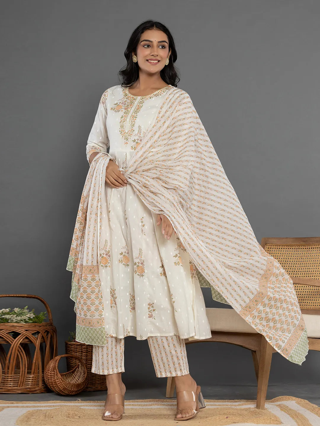 Yufta Mustard Gota_Patti Cotton Anarkali Kurta Dupatta Pant Set