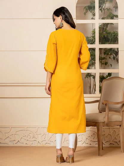 Yufta Mustard Hand Painted Straight Kurta - Distacart
