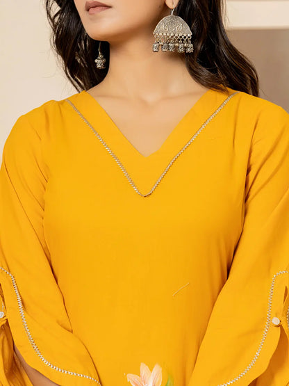 Yufta Mustard Hand Painted Straight Kurta - Distacart