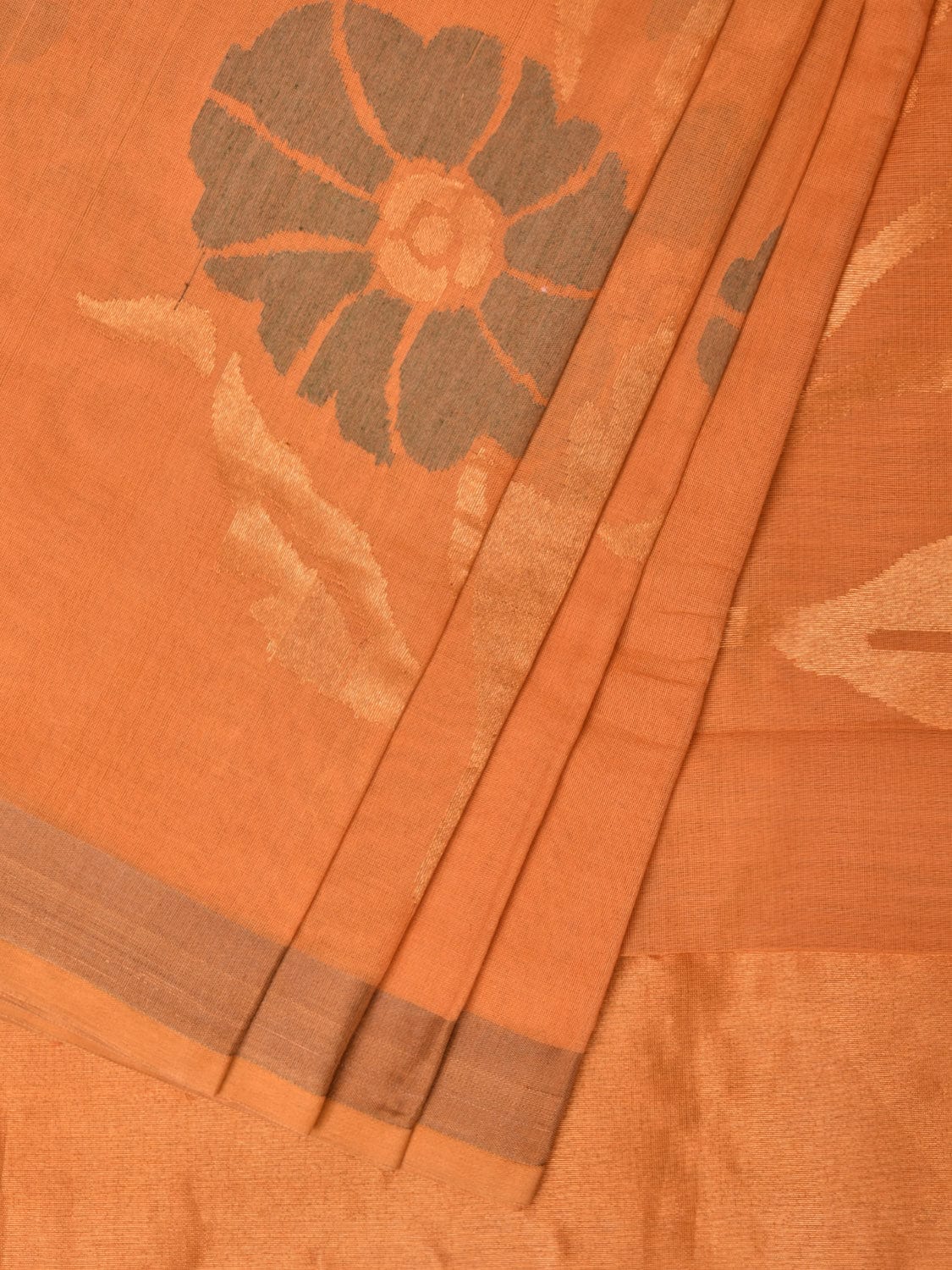 Mustard Khadi Cotton Handloom Saree with All Over Big Flowers Design - Global Threads - Distacart