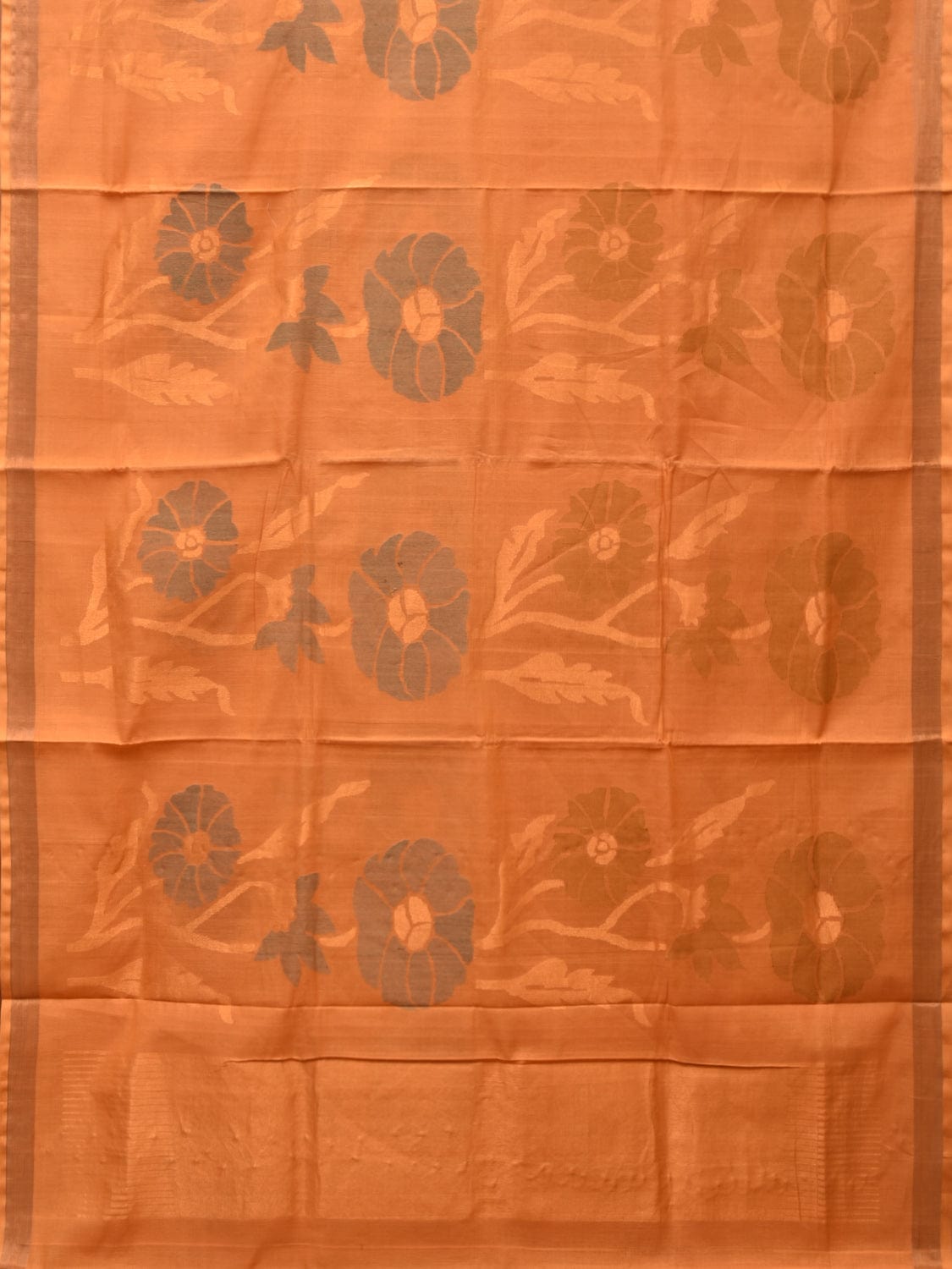 Mustard Khadi Cotton Handloom Saree with All Over Big Flowers Design - Global Threads - Distacart