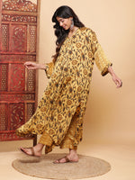 Thumbnail for BohoJazz Mustard Vegetable Dye Flowy Modal Kurta with Pants