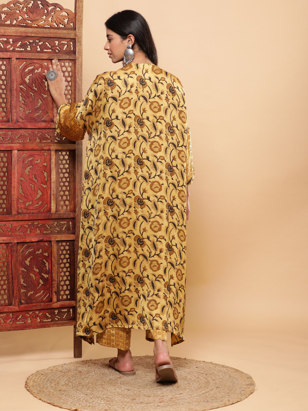 BohoJazz Mustard Vegetable Dye Flowy Modal Kurta with Pants