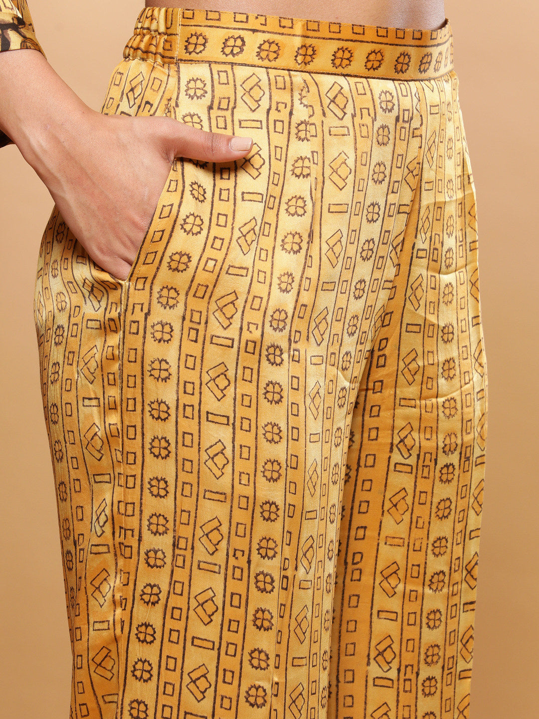 BohoJazz Mustard Vegetable Dye Flowy Modal Kurta with Pants