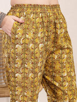 Thumbnail for Yufta Mustard Pure Cotton Lace Work On Yoke Straight Kurta Dupatta Pant Set