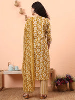 Thumbnail for Yufta Mustard Pure Cotton Straight Floral Kantha Work Kurta Pant Set