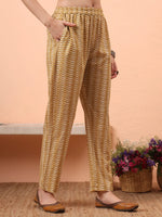 Thumbnail for Yufta Mustard Pure Cotton Straight Floral Kantha Work Kurta Pant Set