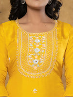 Thumbnail for Yufta Mustard Silk Beads And Stones,Sequins_Work Kurta Dupatta Set - Distacart
