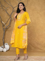 Thumbnail for Yufta Mustard Silk Beads And Stones,Sequins_Work Kurta Dupatta Set - Distacart