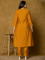 Thumbnail for Yufta Mustard Silk Embroidered Plus Size Kurta Dupatta Set