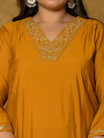 Thumbnail for Yufta Mustard Silk Embroidered Plus Size Kurta Dupatta Set