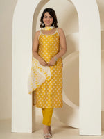 Thumbnail for Yufta Mustard Silk Kurta Dupatta Pant Set