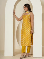 Thumbnail for Yufta Mustard Silk Kurta Dupatta Pant Set