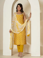 Thumbnail for Yufta Mustard Silk Kurta Dupatta Pant Set