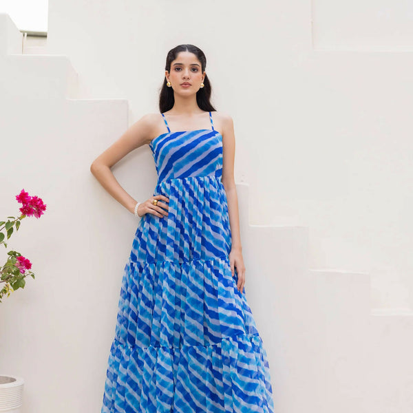 Aayaa Designer crape hand work Multi indo western - Blue