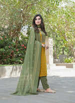 Thumbnail for BulBul Aaliya Warm Mustard Cotton Kurta Set with Dupatta