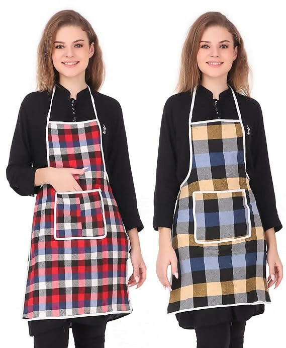 Glun Waterproof Cotton Kitchen Apron With Front Pocket-Multicolour (Pack of 2) - Dista