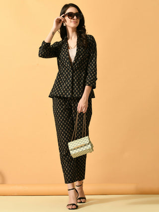 Myshka Women's Black Printed Coat With Trousers - Distacart