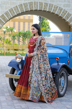 Thumbnail for Aastha Fashion Women's Maroon Silk Jacquard Woven with Embroidery Anarkali Dress with Dupatta - Distacart