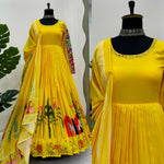 Thumbnail for Preksha Creation Navratri Special Women Gown Digital Print With Real Mirror Work With Dupatta - Yellow - Distacart