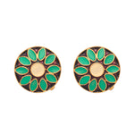 Thumbnail for Nuyug 22K Gold Plated Circular Shaped Sea Green Enamelled Floral Motif Studs