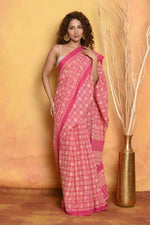 Thumbnail for Very Much Indian Pure Cotton - Natural Dyes Handblock Printed Saree - Pink - Distacart