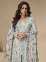 Thumbnail for Anaita Sky-Blue Chinon Readymade Suit with Embroidery Sequence Work - Distacart
