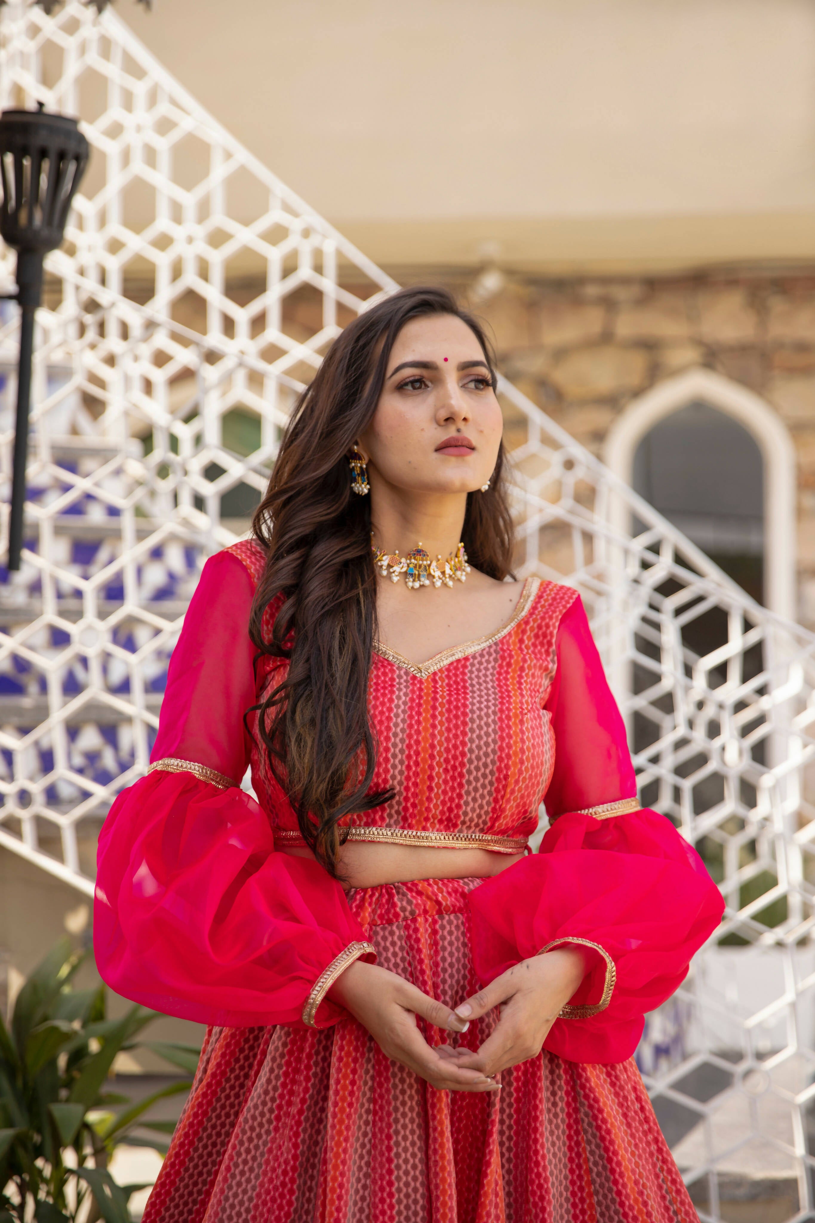 Wedding Designer Red Pink Chanderi Designer Lehenga - Anbazaar - Distacart