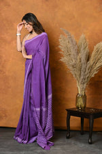 Thumbnail for Very Much Indian Pure Cotton Handblock Printed Saree With Natural Dyes - Purple - Distacart