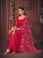 Thumbnail for Jyoti Fashion Women's Rani Pink Georgette Embroidered Anarkali Kurta Pant Set With Dupatta - Distacart