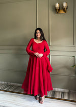 Thumbnail for Teeya Creation Red Color Faux Georgette Heavy Embroidery Work Functional Wear Gown - Distacart