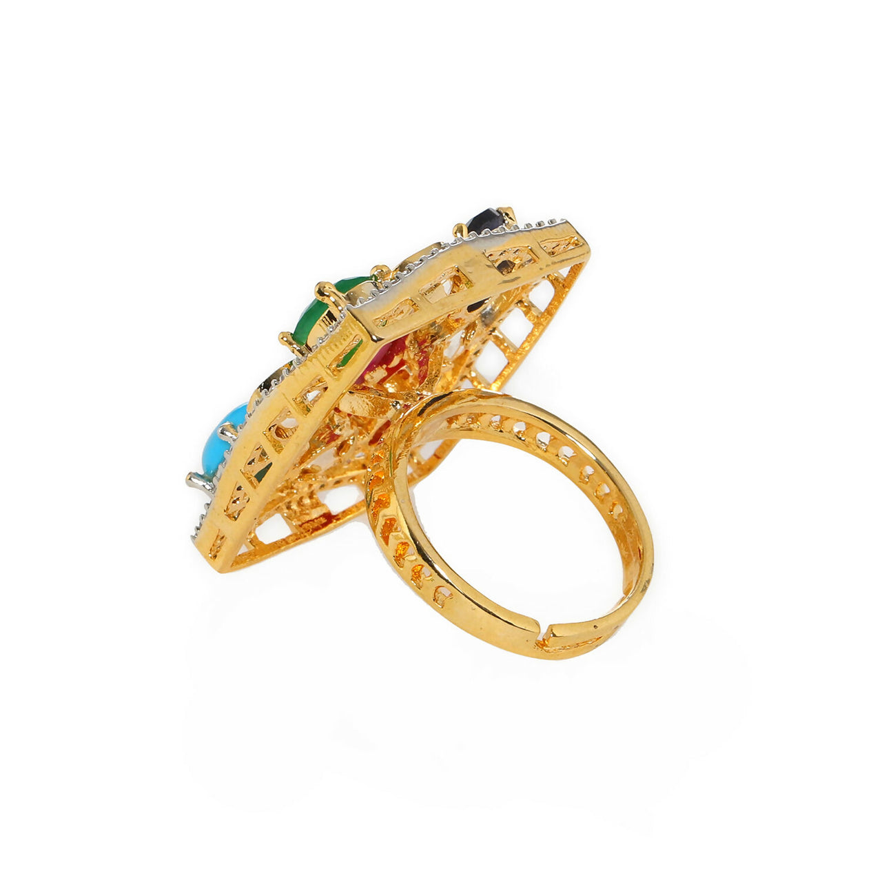 Navratan Kundan Ring (Multi Color) - Ruby Raang - Distacart