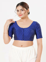 Thumbnail for Joban Fashion Royal-Blue Taffeta Silk Elbow Sleeveless Front Open Blouse