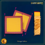 Thumbnail for Damaroo Set of 2 | 2x2 ft | Ornate Nylon Aasan | Jacquard Pink Trim & Tassels - Mango Yellow - Distacart